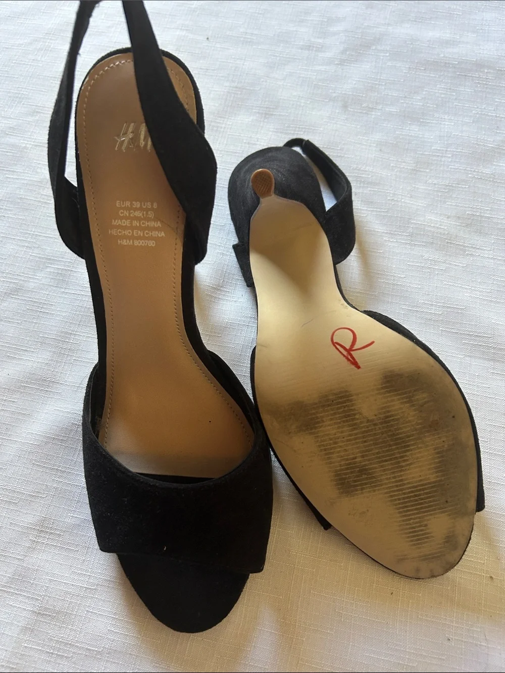 H&M Black Suede Slingback Open-Toe Heels